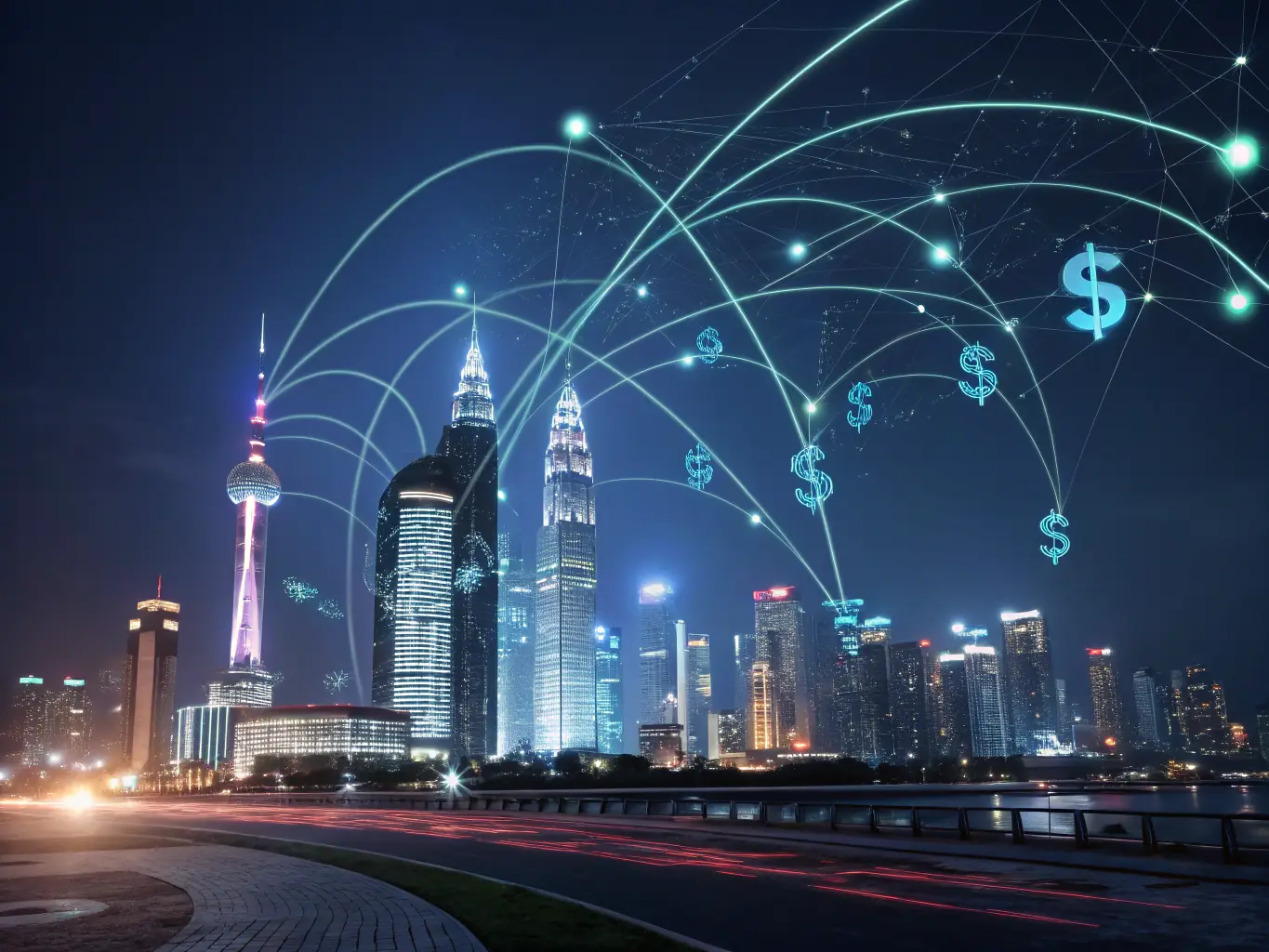 A digital illustration showing a network of interconnected nodes representing payment pathways, with AI algorithms optimizing the routing in real-time.
